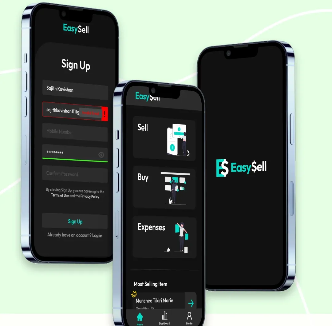 EasySell app screens on iPhones